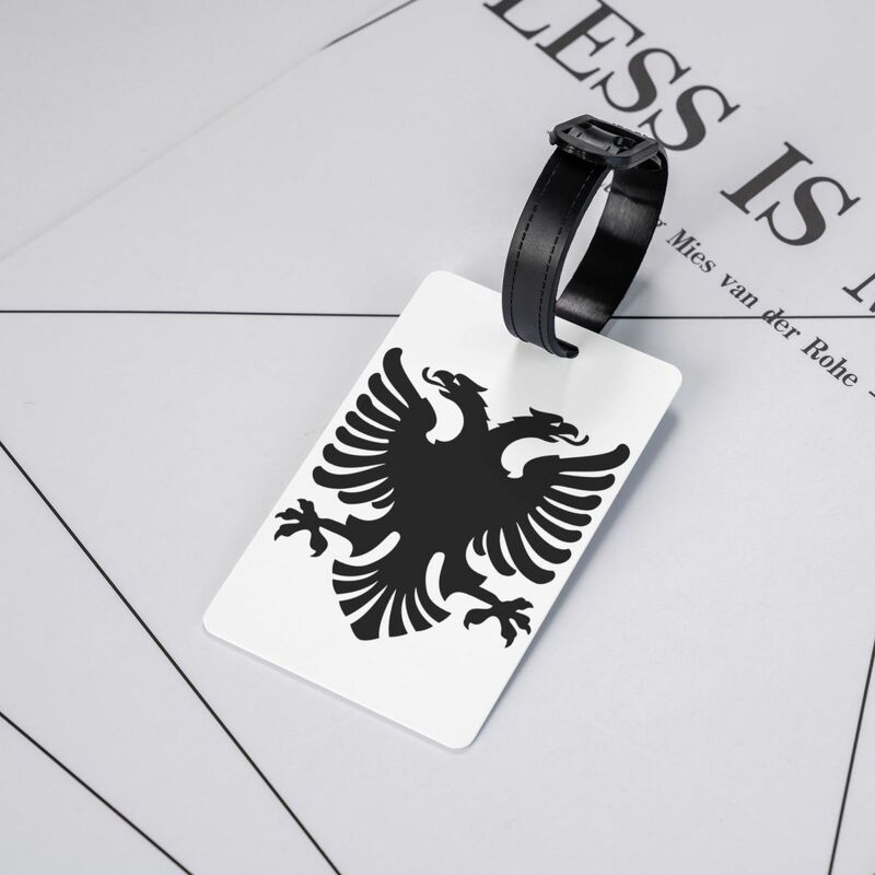 Etiqueta de equipaje personalizada con bandera de Albania Eagle, Protección de Privacidad, etiquetas de equipaje de orgullo de Albania, etiquetas de maleta de viaje