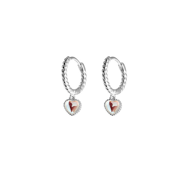 Boucles d'oreilles à breloques coeur d'amour pour femmes, pierre de lune, bijoux de fête de mariage pour filles, tendance, eh2017