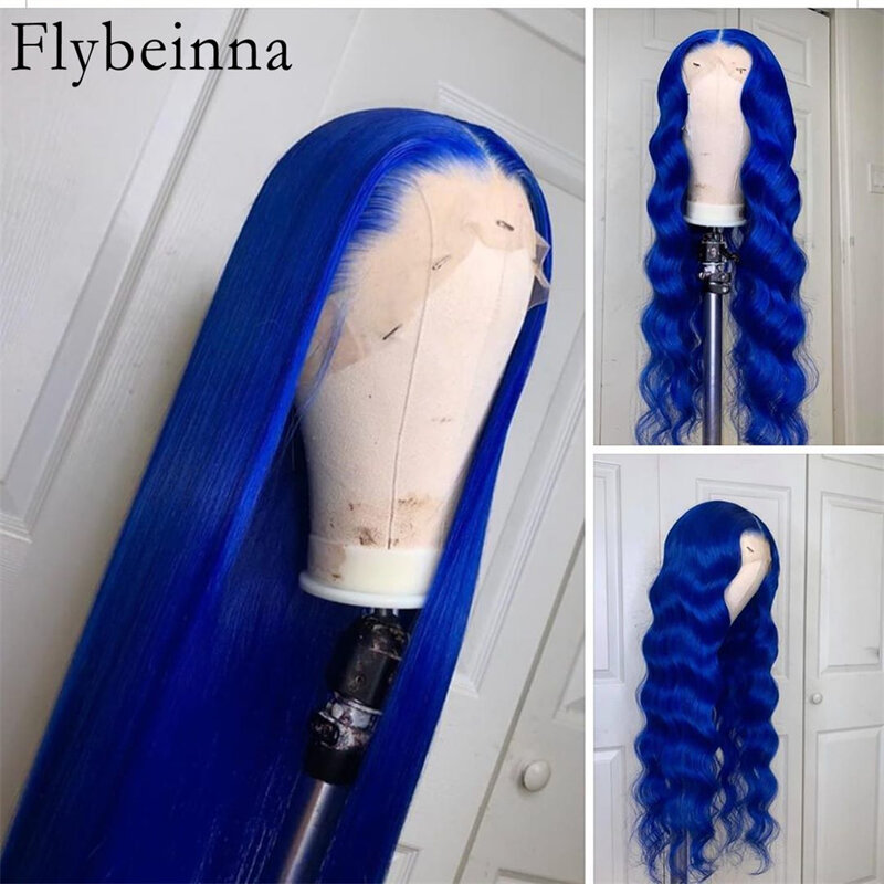 40INCH 13x6 Blue Transparent Lace Front Wig Human Hair Pre Plucked 13x4 Deep Wave Blue Human Hair 180% Density With Baby Hair