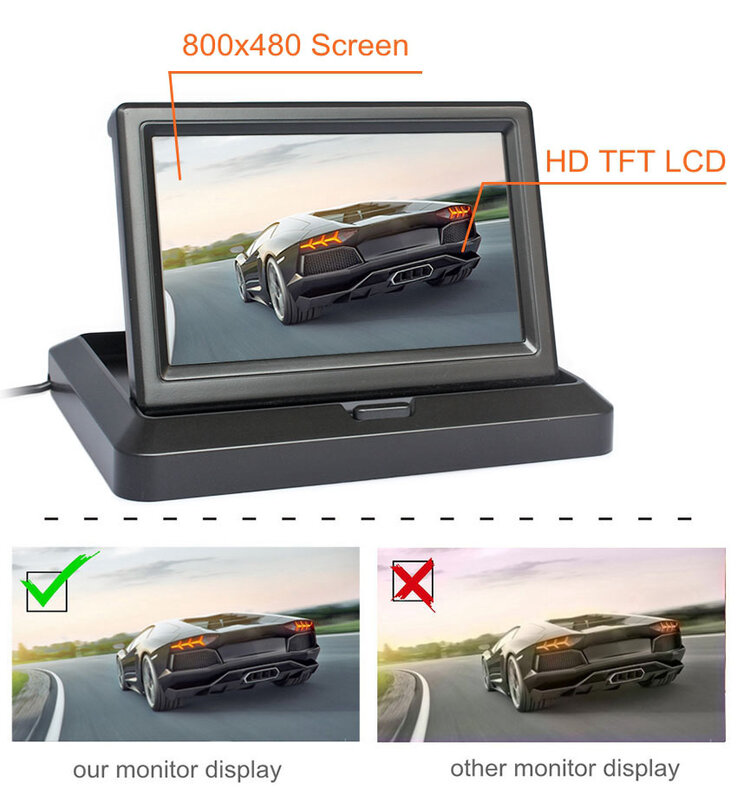 DIYKIT-Monitor de visión trasera inalámbrico para coche, Kit de sistema de aparcamiento con cámara de visión nocturna IR, impermeable, 5 pulgadas