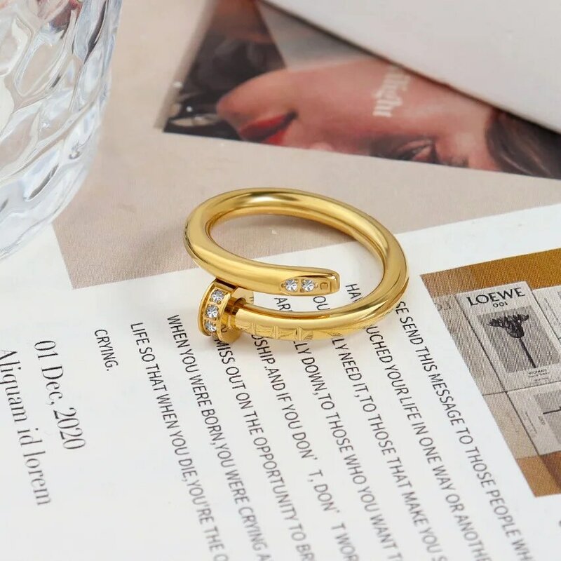 Модные изысканные винтовые кольца 2024, женские кольца из нержавеющей стали с кристаллом циркония для женщин, подарок, брендовые ювелирные изделия