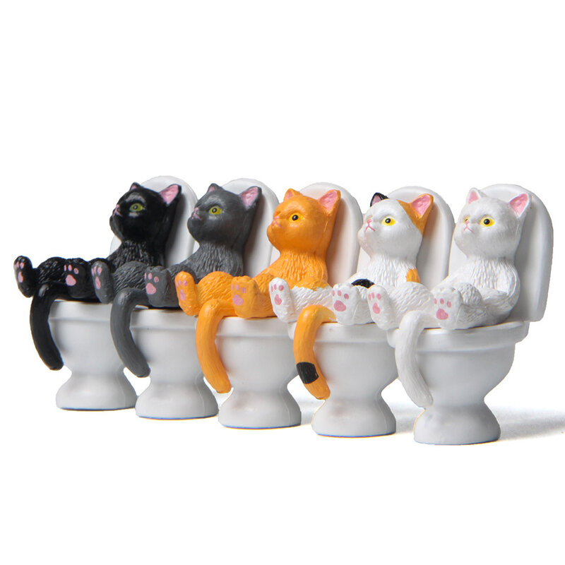 Полимерная фигурка кошки на унитаз, украшение для дома, экшн-фигурка, ландшафтный домик, сказочные садовые миниатюры, настольная модель с орнаментом