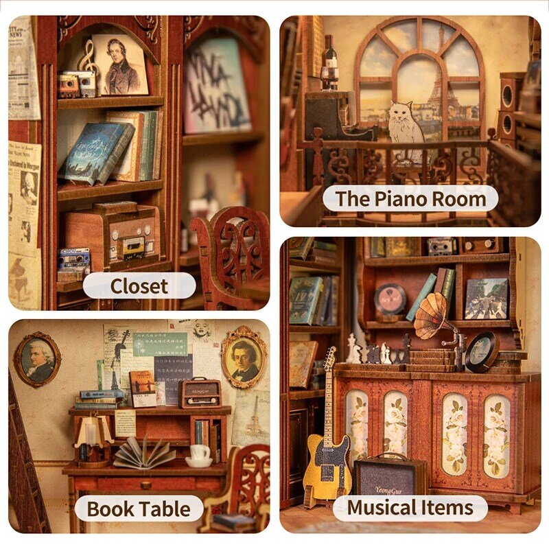 CUTEBEE Puzzle 3D DIY Book Nook Kit with Touch Light Secret Rhythm Model Building Magic Pharmacist House Kit for Decoration Gift
