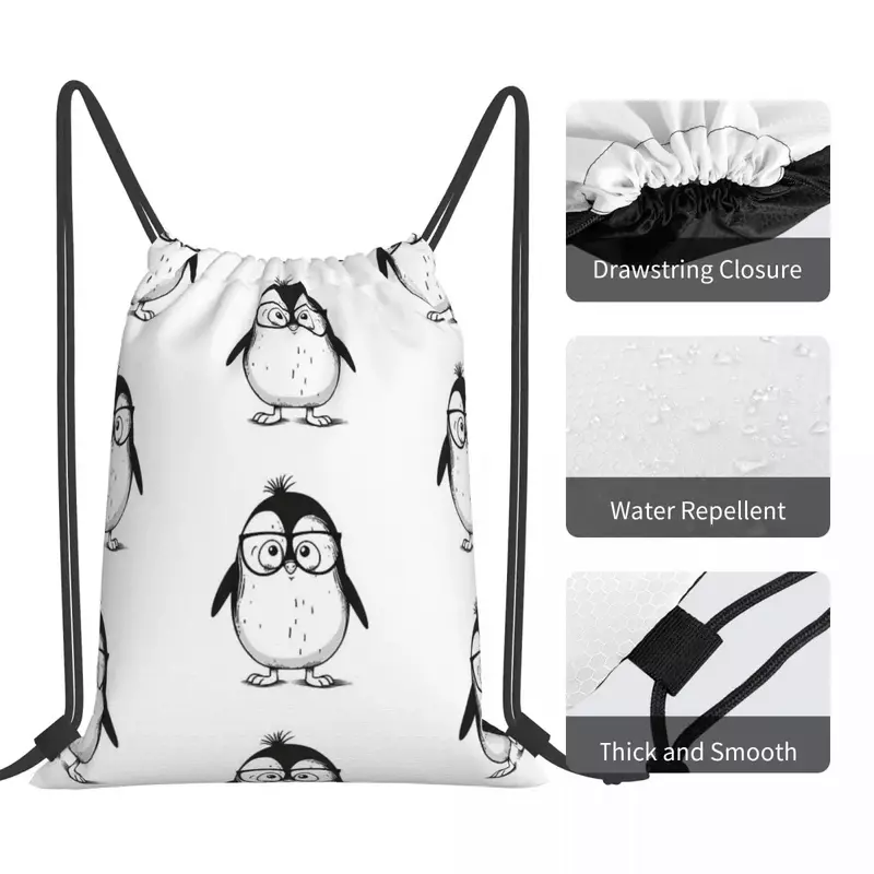 Zaino pinguino simpatico e audace cartone animato borse portatili con coulisse tasca con coulisse borsa sportiva borse per libri per uomo donna