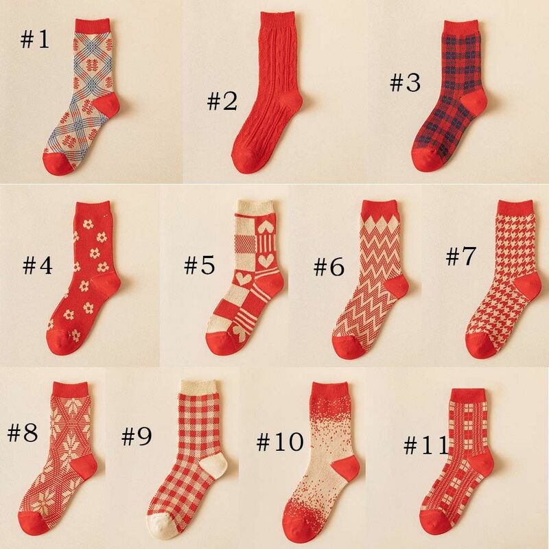 New Year Middle Tube Socks Chinese Women Socks That Bring Good Luck Warm Comfortable Breathable Sweat Absorption Socks