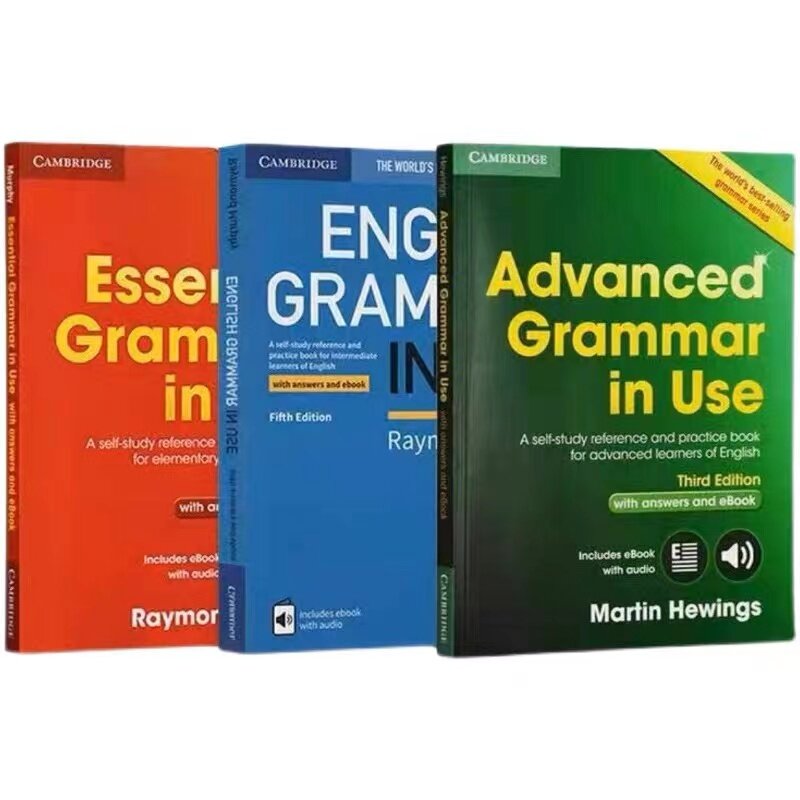 หนังสือ3เล่มแคมบริดจ์ไวยากรณ์ภาษาอังกฤษขั้นสูง Essential ไวยากรณ์ภาษาอังกฤษที่ใช้ทดสอบภาษาอังกฤษการจัดเตรียมหนังสือมืออาชีพ