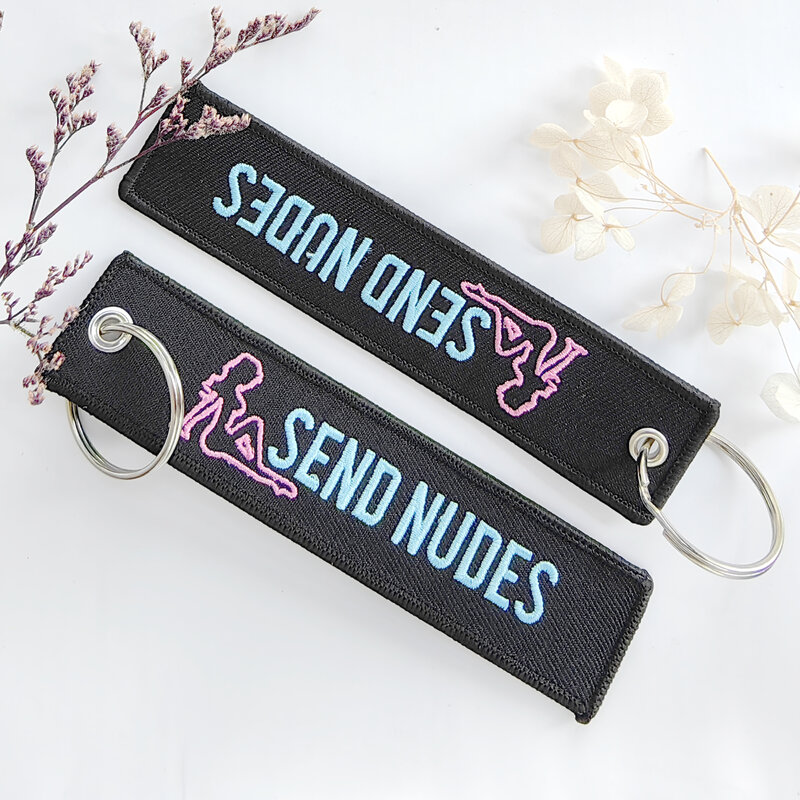 1 PC  Send Nudes Trinkets Double Sided Embroidered Key Chain Metal Ring Key Chain Motorcycle Key Chain Accessories