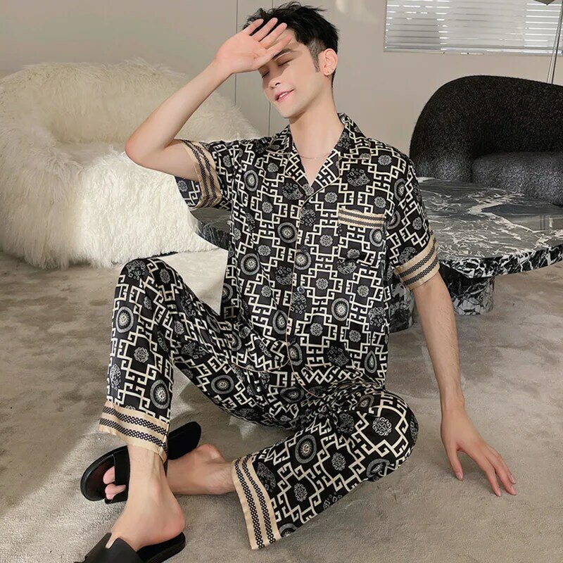 2024 Sommer Neuankömmling Pyjama Herren dünne Eisse ide Kurzarmhose einfacher Anzug plus Größe lässige Hauskleidung