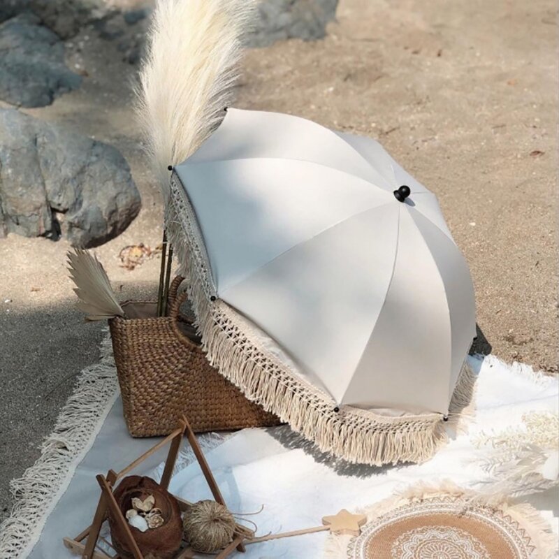 야외 유모차 태양 쉐이드 프린지 레이스 우산, 해변 자외선 차단 우산, 어린이 사진 소품, KXRE