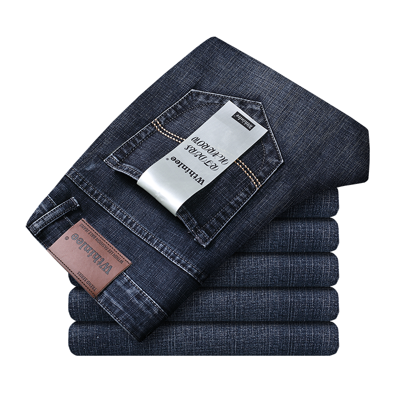 Wthinlee celana Denim bisnis pria, Jeans kasual regang lurus modis klasik biru hitam untuk lelaki