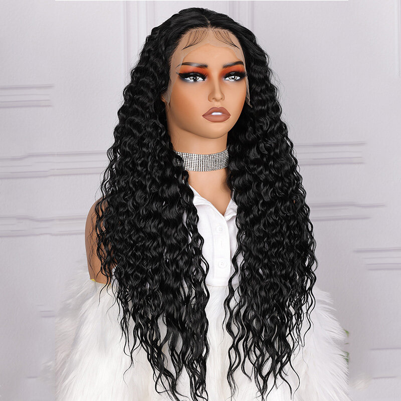 Soft Preplucked Black 26“Long Black Kinky Curly 180Density Lace Front Wig For Black Women BabyHair Glueless Heat Resistant Daily