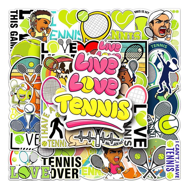 Love Tennis Cartoon Sports Sticker, Graffiti Bagagem de viagem, geladeira, laptop, impermeável, decalque legal, 10 pcs, 30 pcs, 50pcs
