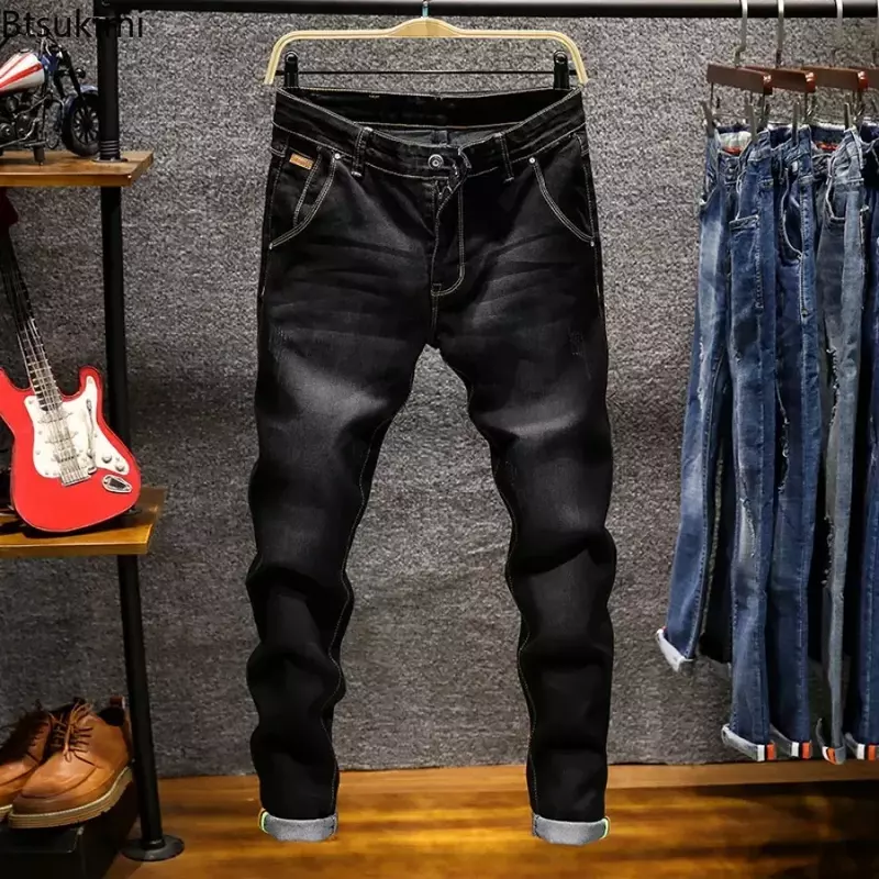 Nuovi pantaloni Jeans Skinny elasticizzati da uomo 2024 pantaloni Casual Slim in Denim pantaloni Jeans lunghi solidi Jeans maschili taglie forti 7 colori