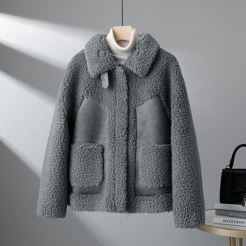 Женская куртка из овечьей шерсти, свободная куртка в Корейском стиле из натурального овечьего меха, для зимы, 2023, O552