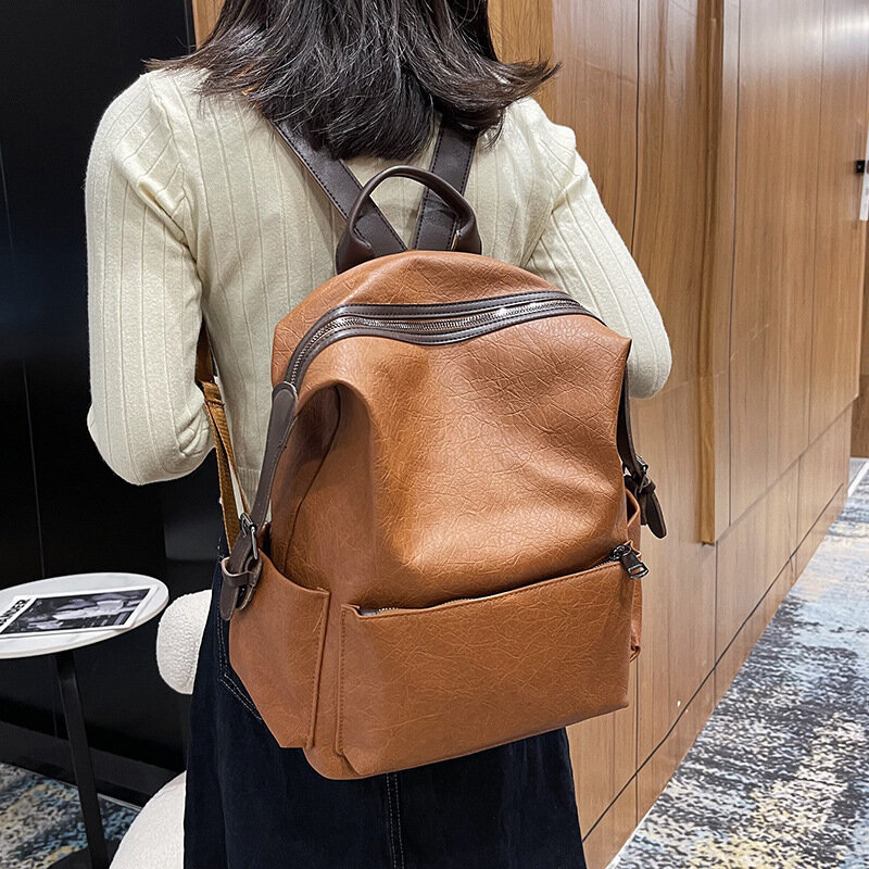 حقيبة مدرسية بسعة كبيرة للإناث ، حقيبة ظهر بنسيج أحادي اللون ، حقيبة مدرسية بريطانية قديمة