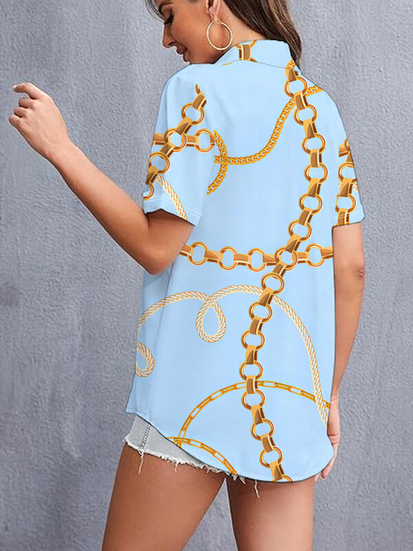 Модная женская Свободная Повседневная новая рубашка с коротким рукавом, 3D рубашка с цифровой печатью и цепочкой, популярная рубашка на заказ