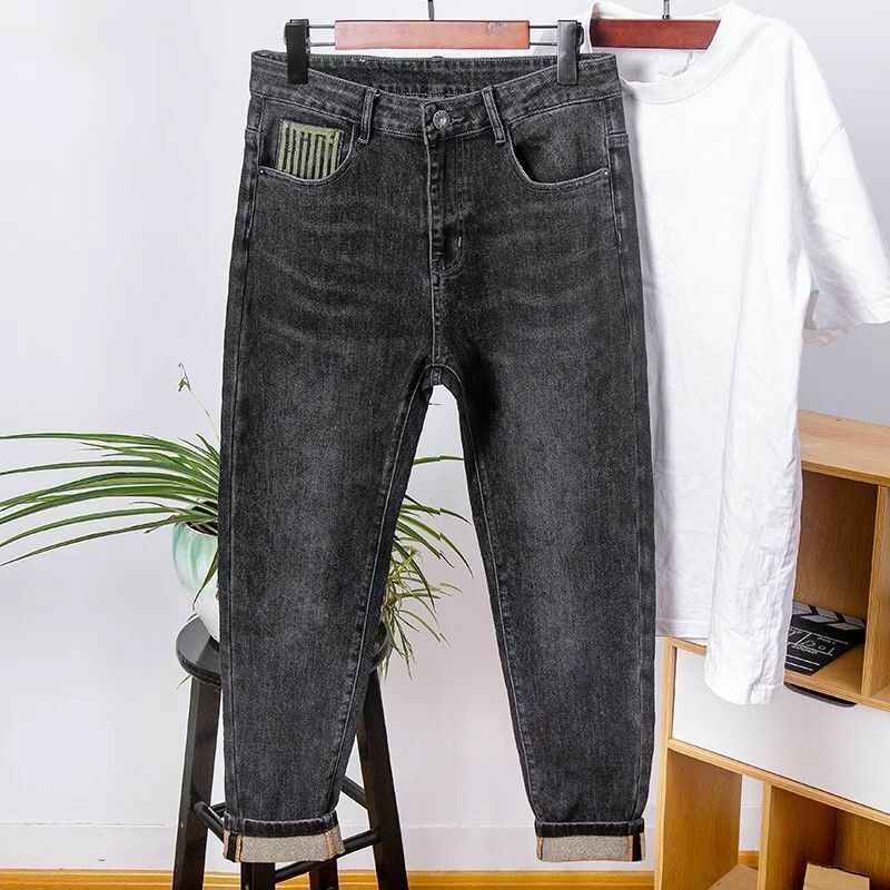 New Men's Autumn Winter Jeans Soft Denim Fabric Embroidered Straight Stretch Comfortable Casual Pants Streetwear Men Black Jeans