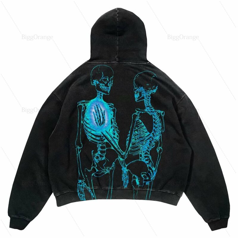 Y2k grunge crânio impressão design hoodies mulheres streetwear goth moletom de algodão coreano punk hip hop casais roupas superiores