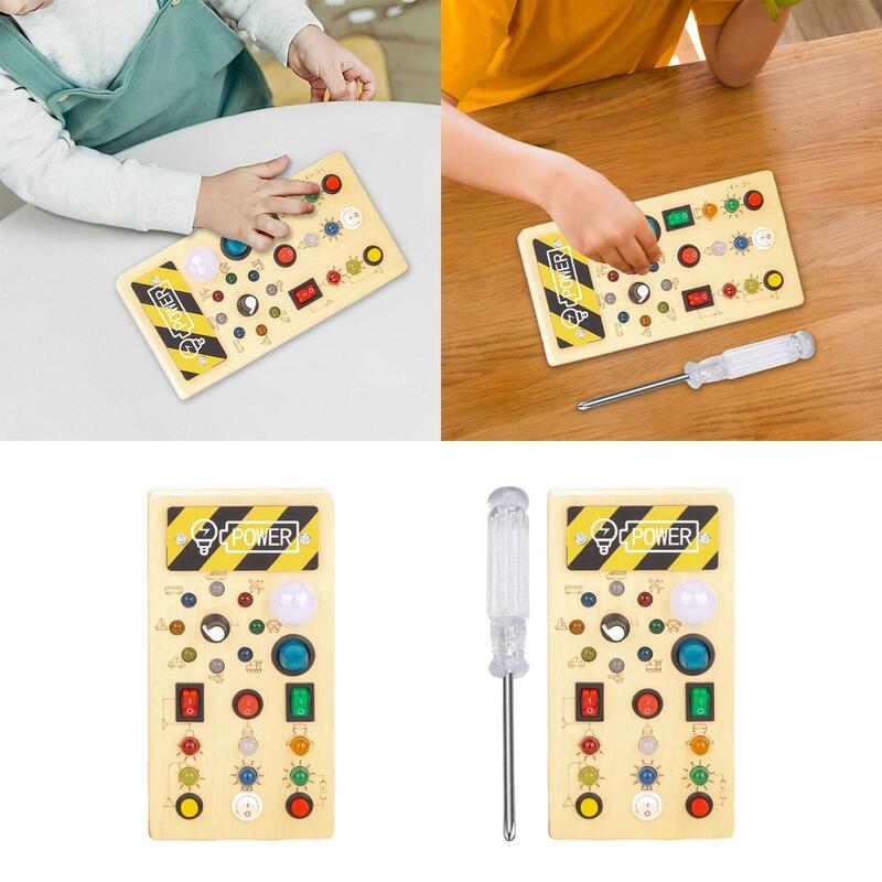 Wooden Busy Board with Light Switches Fine Motor Skills Sensory Toys Valentines Day Gifts for Kids for Children Holiday Gifts