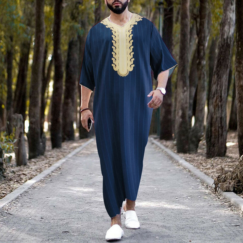 2024 pakaian Islami Jubba Thobe pria pakaian Muslim Jumpsuit Abaya pria Ramadan Jubah panjang pakaian Saudi Kaftan Jubah Dubai Jumpsuit