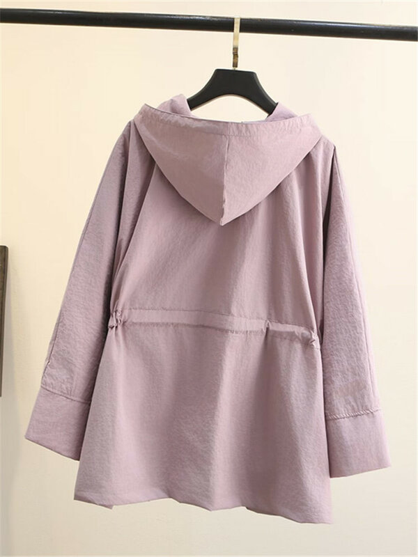 Plus Size Women's Clothing Spring Autumn Coat Hooded Zippered Extra Large Size Windbreaker With Bust Size 200CM Zipper Cardigan