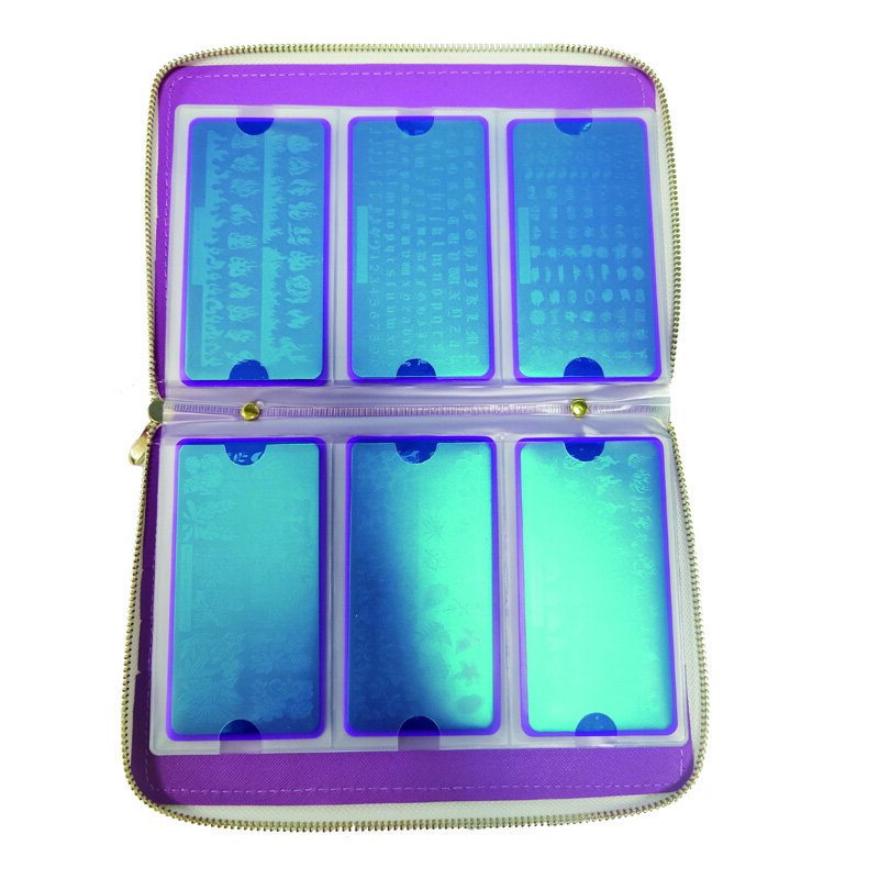 Nail Art Stamp Plate Organizer Silver/Purple 48Slots Stamping Plate Holder Storage Bag Durable PU Leather Cases Stamp Bag 6*12cm
