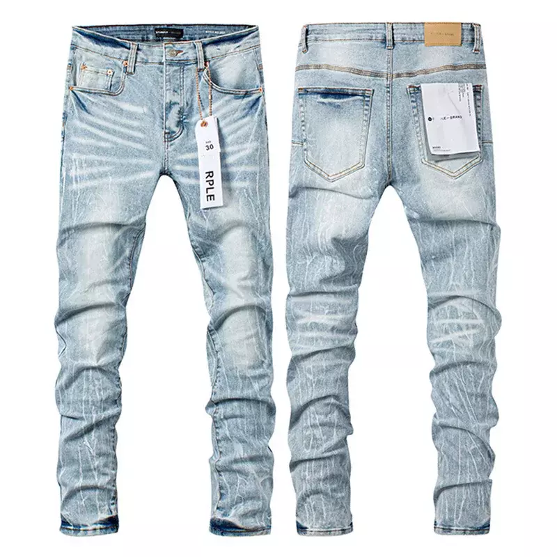 Jeans di marca viola di alta qualità, jeans personalizzati con baffi di gatto, pantaloni americani alla moda e slim a gamba dritta