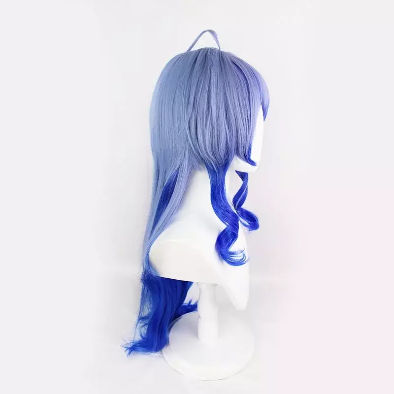 Rambut palsu Cosplay Genshin Impact Ganyu Wig Cosplay karnaval Solo Show Aqua Blue Deep Gradient rambut panjang Ganyu Wig Cap + wig