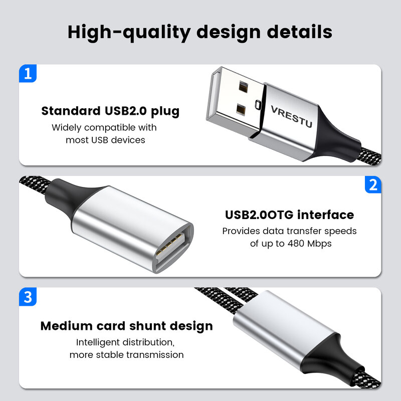 USB to 3 USB 2.0 허브 듀얼 4 포트 멀티 분배기 어댑터, OTG, PC 노트북 표면 컴퓨터 액세서리, USB A 확장 전원 데이터