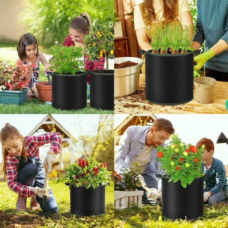 Kain tumbuh tas kain tidak ditenun kain dapat digunakan kembali tumbuh tas dengan pegangan kain flanel pot tanaman bunga tumbuh penanam