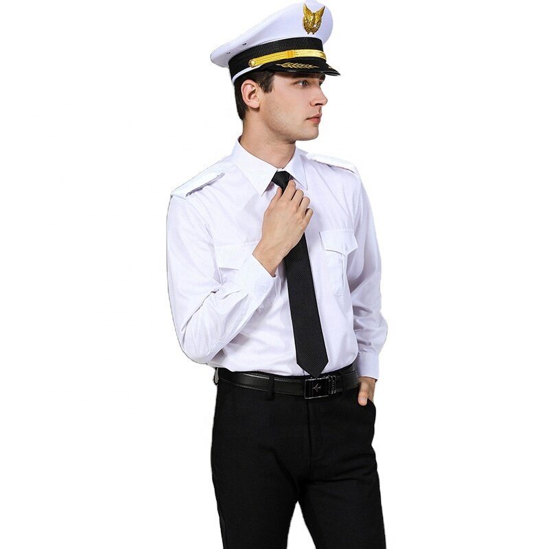 Camisas blancas con charreteras para hombre, uniforme de aviación para piloto, fabricación de uniformes de avión