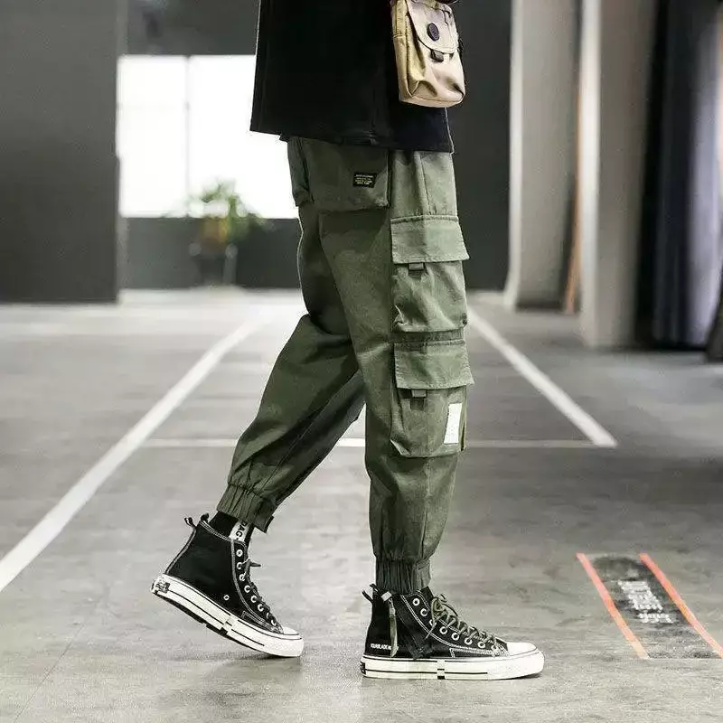 Pantalones Cargo Harem para hombre, pantalón de Trekking con múltiples bolsillos, color caqui, gris, Emo, Y2k