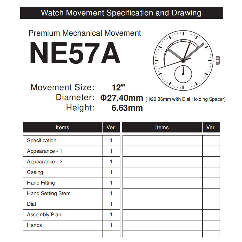 Movimiento mecánico de Pluminum NE57A, accesorios de reloj de tres manos, piezas de repuesto de reparación, 29 joyas