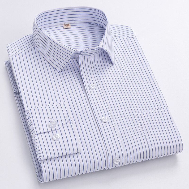 Camisa Formal de manga larga para hombre, camisas blancas de gran tamaño para oficina, Color sólido, a rayas, antiarrugas, sin planchado, moda de negocios, S ~ 8XL