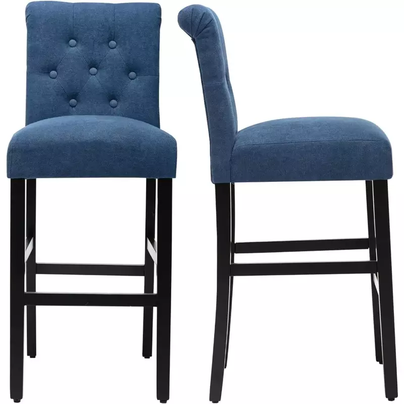 Café Furniture Sets Button-Tufted Velvet Barstools Bar Chairs with Wooden Legs Seat Heigh Blue Café Furniture Sets