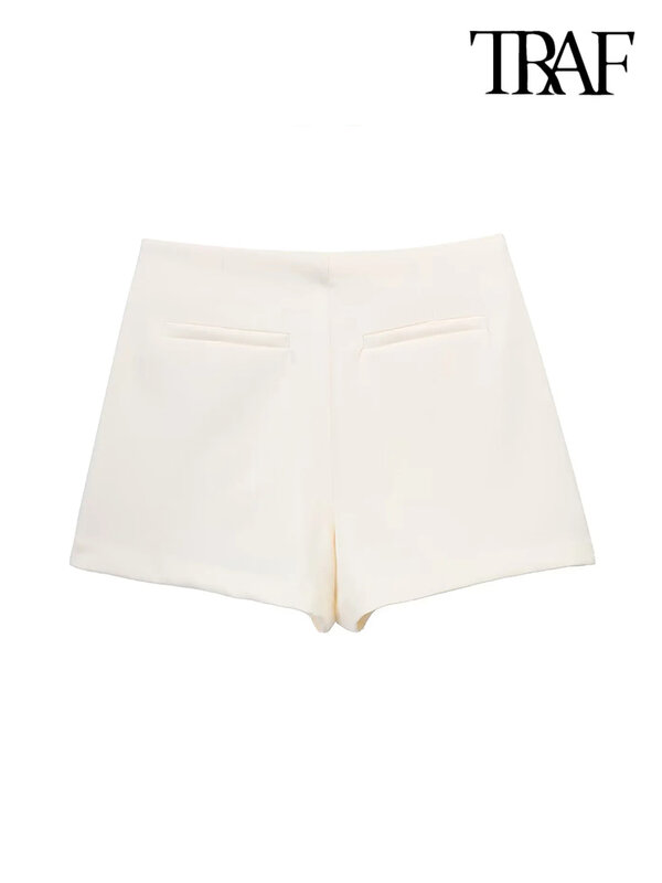TRAF Women Fashion Pareo Style Shorts Skirts Vintage High Waist Side Zipper Female Skort Mujer