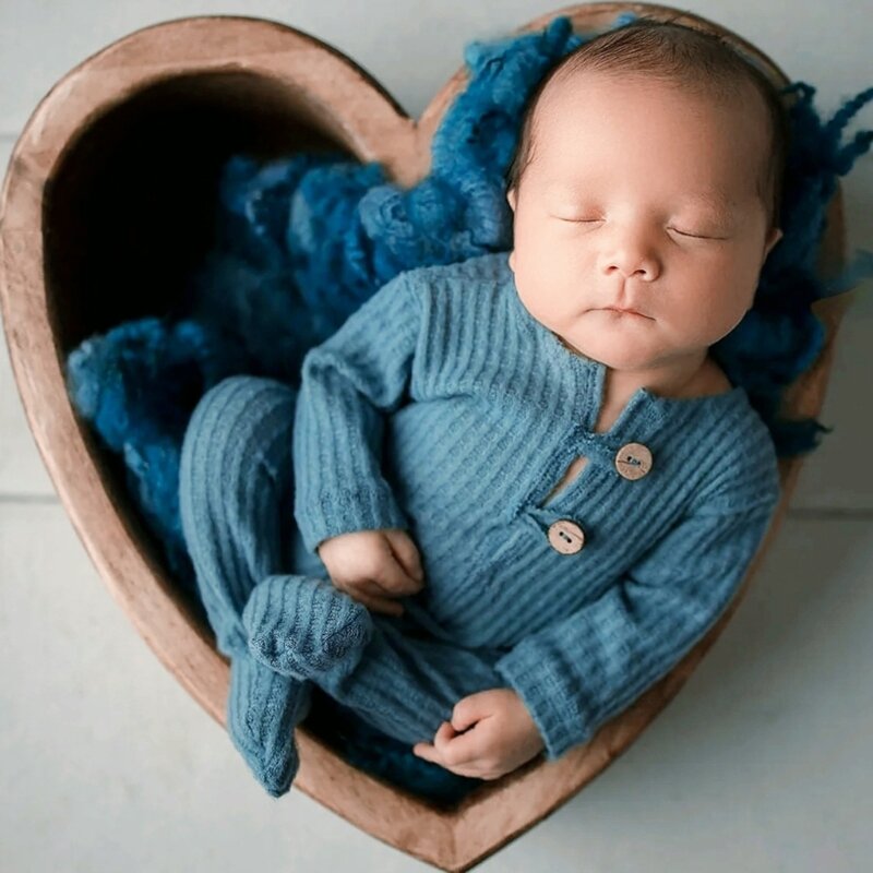 Rekwizyty fotograficzne dla niemowląt Dzianinowy kombinezon długimi rękawami Photostudio Pozowanie Wear Baby Footed Romper na