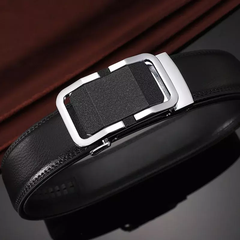 Plyesxale-Cinturón de piel de vaca auténtica para hombre, cinturón informal de diseñador de lujo con hebilla automática, color negro, B1075