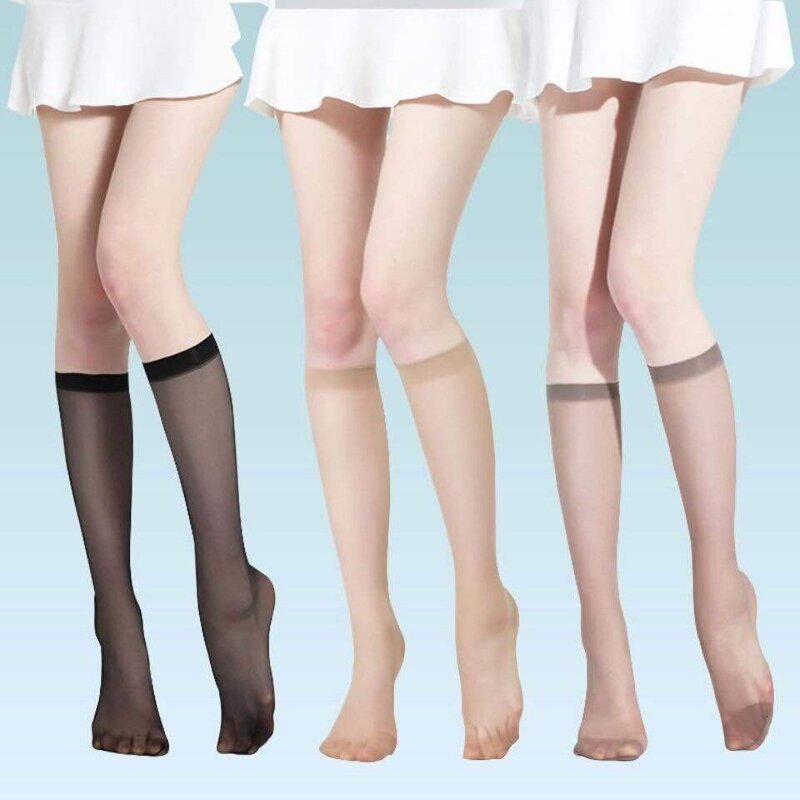 여성용 귀여운 블랙 화이트 롤리타 롱 양말, 여름용 얇은 무릎까지 오는 양말, 패션 코스프레 섹시 나일론 투명 스타킹