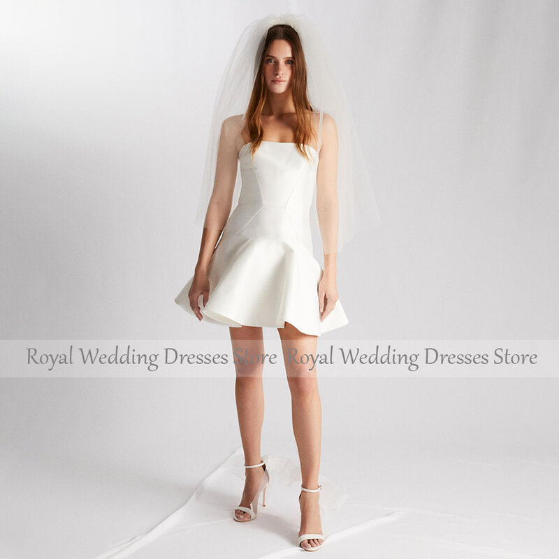 Gaun pernikahan putri duyung gaun Ruffle gading tali spageti pendek untuk wanita 2023 gaun pengantin sederhana Model terompet Mini