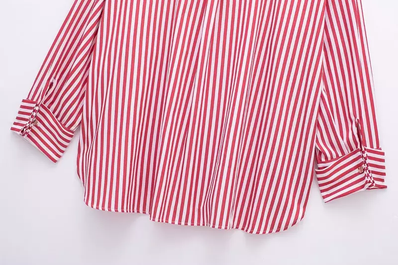Blusa holgada de manga larga con dobladillo para mujer, camisa Vintage a rayas, Tops elegantes, 2024