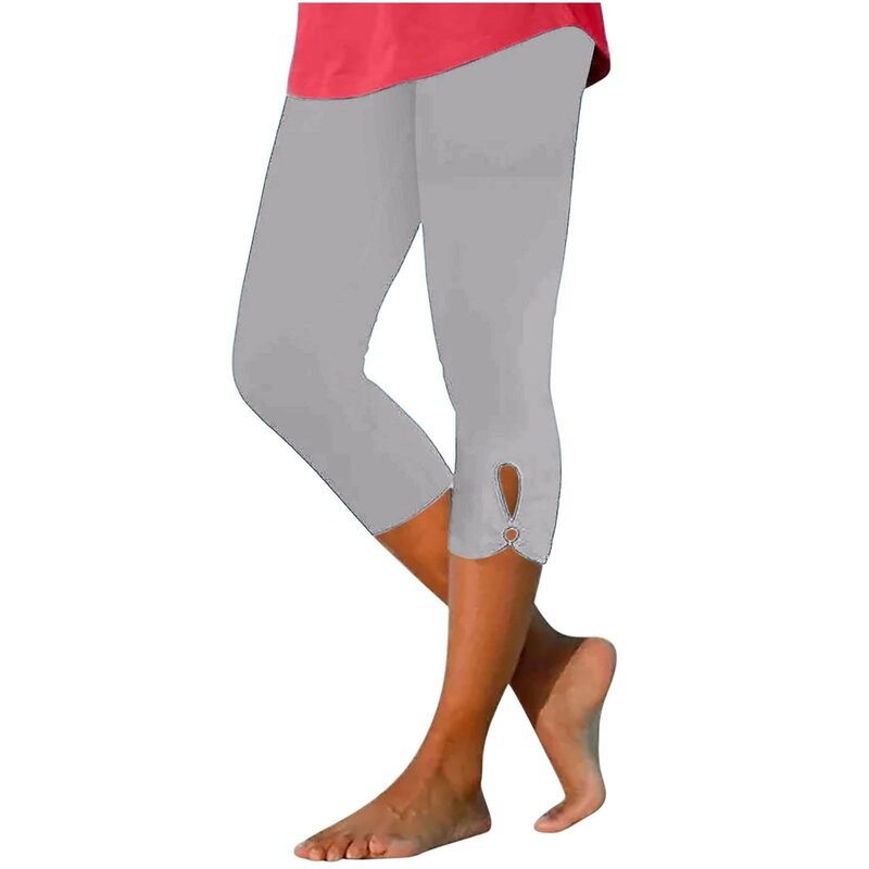 Mallas elásticas de cintura alta para mujer, pantalones recortados informales, ajustados, suaves, Verano