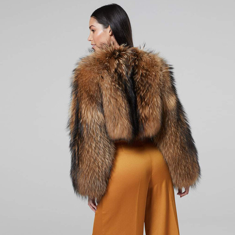 Hooded Fur Coat Women Winter Warm Fashion Thick Raccoon Fur Jacket Plus Fashion Overcoat