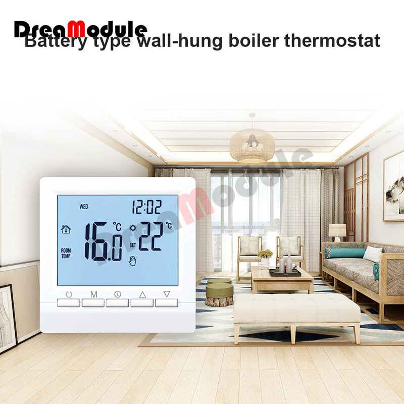 LCD Screen Weekly Programming Smart Thermostat Wall-Hung Furnace Thermostat Gas Furnace Battery Powered Temperature Controller