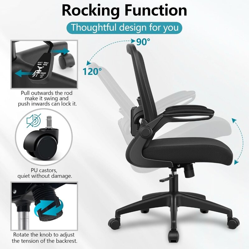 Sedia da ufficio, sedia da scrivania ergonomica sedia in rete traspirante con braccioli ribaltabili regolabili con schienale alto e supporto lombare