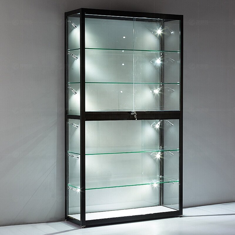 Custom retail locable display cabinet with LED light cheap aluminum frame smoke shop showcase