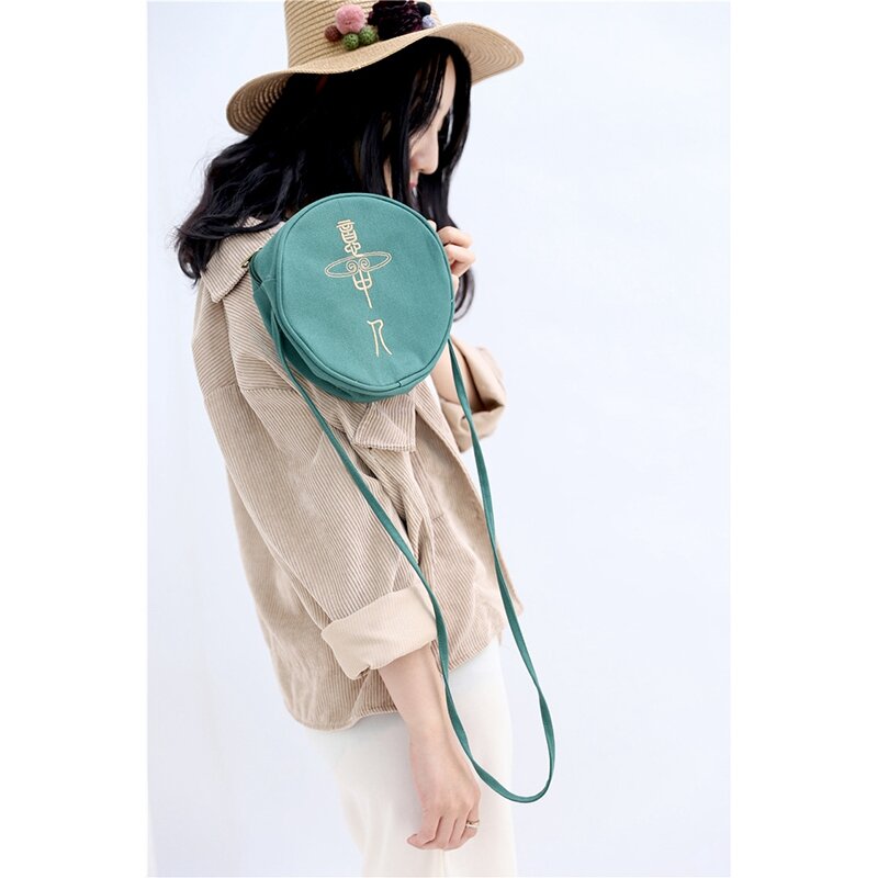 Bolso de mano bordado para mujer, bolsa pequeña redonda italiana, bolso de mensajero, fresco y Simple