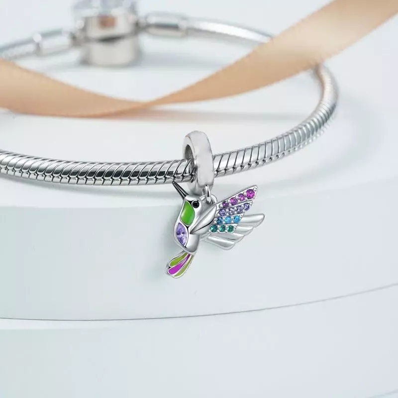 925 Sterling Silver Hummingbird Pendant, Dangle Charm, Fits Original Pandora Pulseiras, Jóias, Berloque