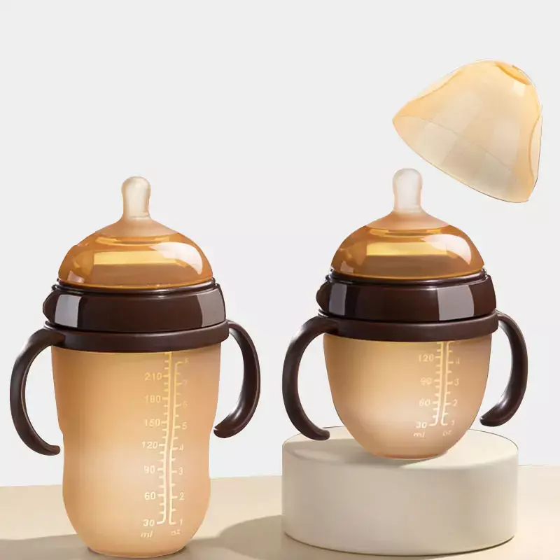 Botol pemberi makan silikon bayi, botol susu silikon Nano dengan pegangan untuk menyapih anti-bunyi, untuk bayi 0-9 bulan 150ML/250ML