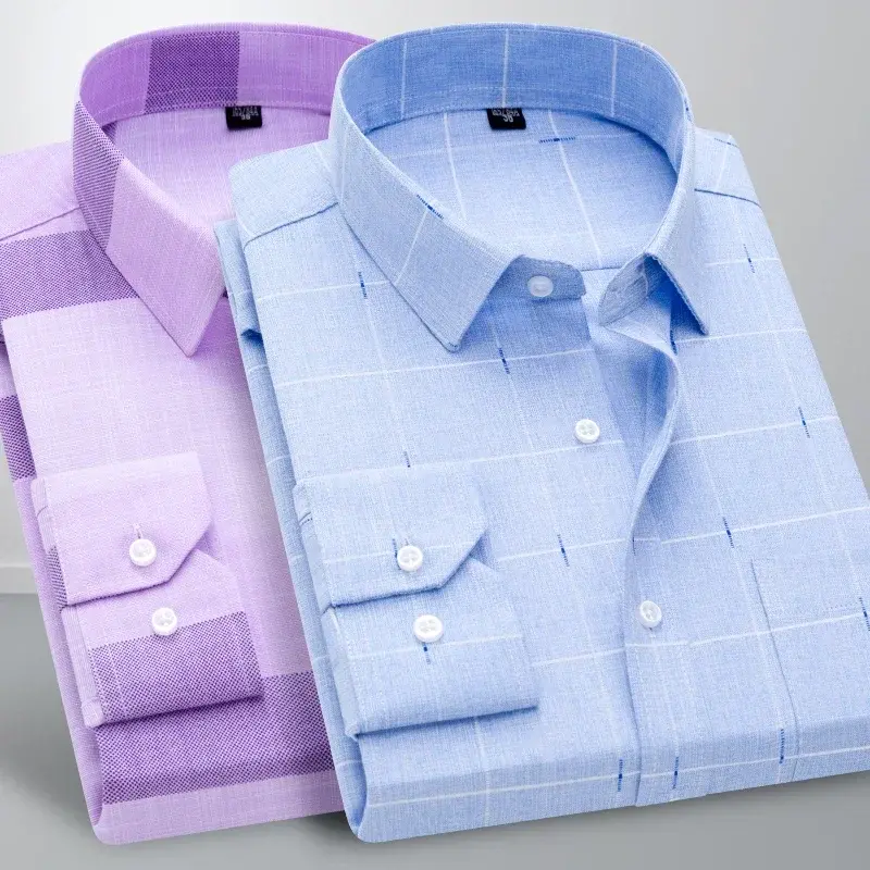 Camicia stampata a maniche lunghe da uomo primavera autunno 2024 Casual Daily Thin Soft confortevole Business Slim Fit Button Down Dress Shirts